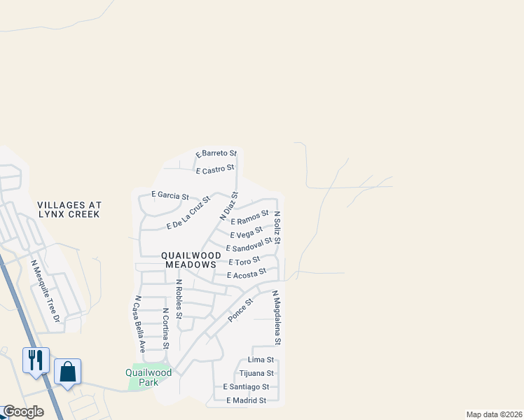 map of restaurants, bars, coffee shops, grocery stores, and more near 13066 East Ramos Street in Prescott Valley