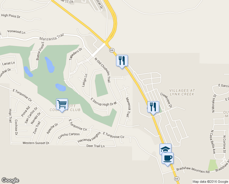 map of restaurants, bars, coffee shops, grocery stores, and more near 894 North Old Chisholm Trail in Yavapai County