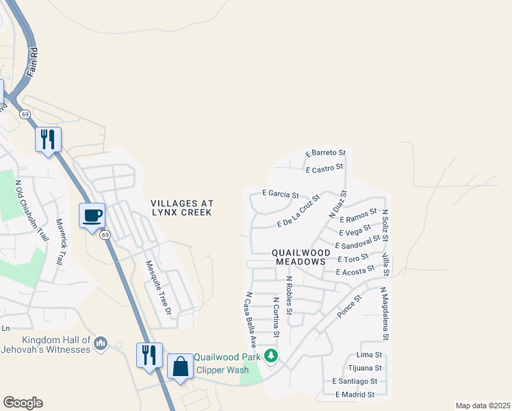 map of restaurants, bars, coffee shops, grocery stores, and more near 937 North Gomez Street in Prescott Valley