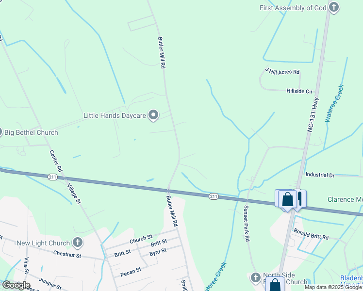 map of restaurants, bars, coffee shops, grocery stores, and more near 1524 Butler Mill Road in Bladenboro