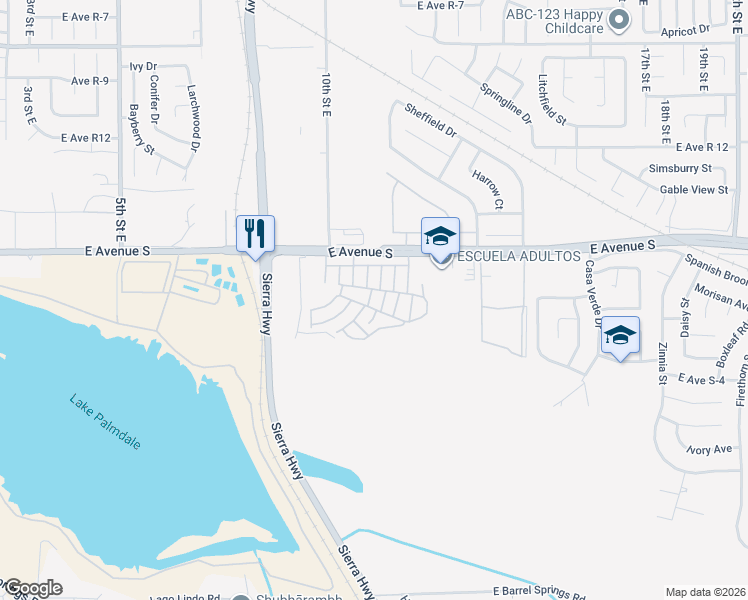 map of restaurants, bars, coffee shops, grocery stores, and more near in Lake Los Angeles