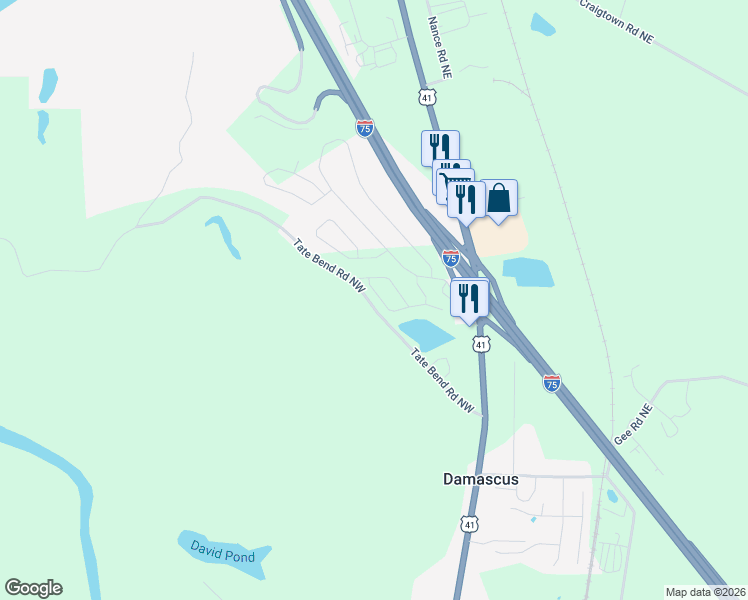 map of restaurants, bars, coffee shops, grocery stores, and more near 116 Louise Lane in Calhoun