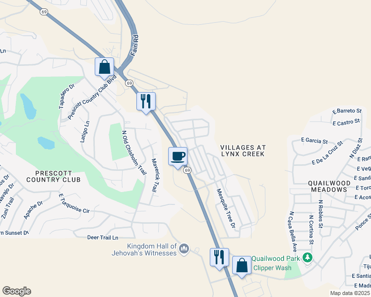map of restaurants, bars, coffee shops, grocery stores, and more near 946 North Mountain Brush Drive in Prescott Valley