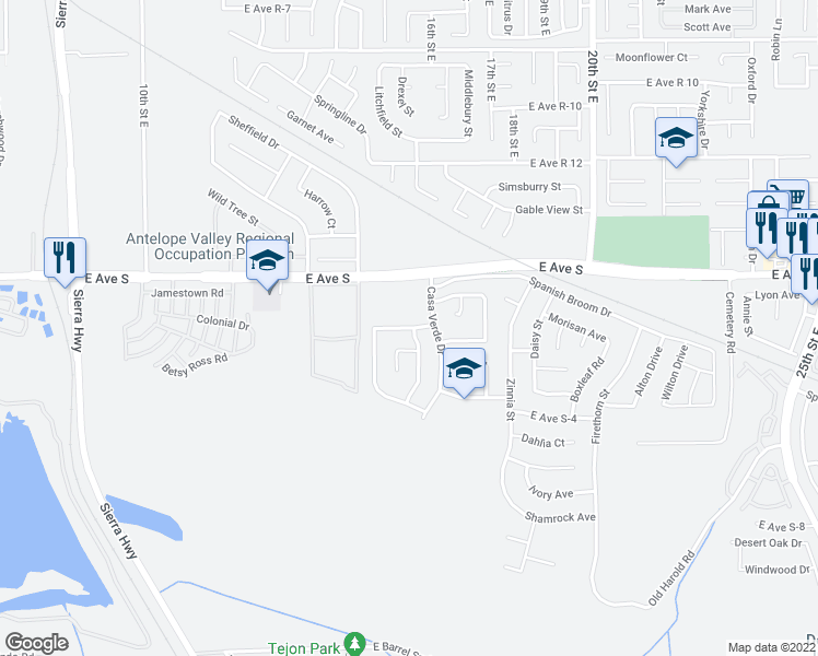 map of restaurants, bars, coffee shops, grocery stores, and more near 1500 Via Verde Avenue in Palmdale