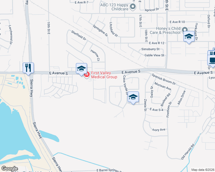 map of restaurants, bars, coffee shops, grocery stores, and more near 37121 Casa Grande Avenue in Palmdale