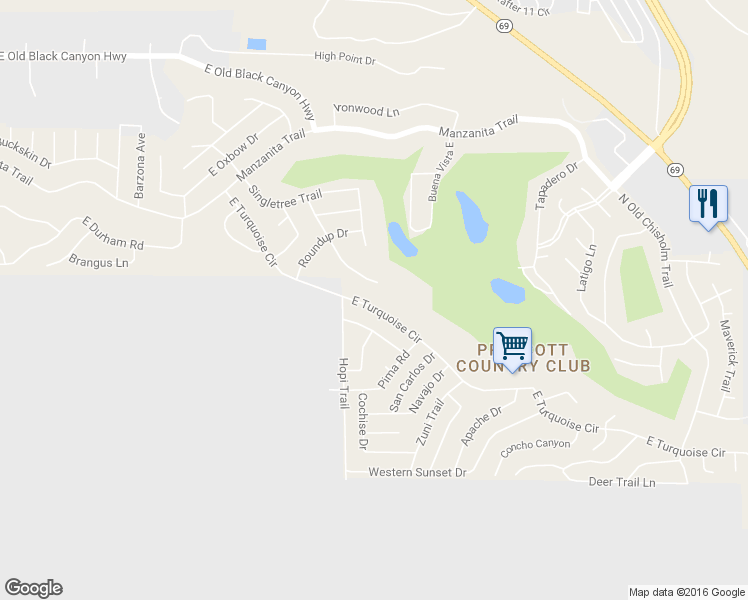 map of restaurants, bars, coffee shops, grocery stores, and more near 11100 E Turquoise Cir in Yavapai