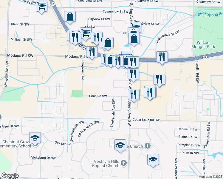 map of restaurants, bars, coffee shops, grocery stores, and more near 926 Spring Court Southwest in Decatur