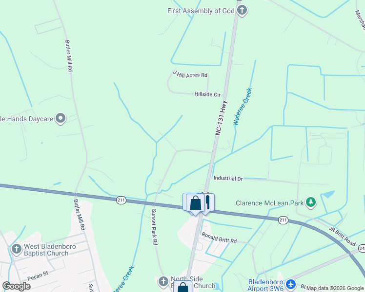 map of restaurants, bars, coffee shops, grocery stores, and more near 154 Sunset Park Road in Bladenboro