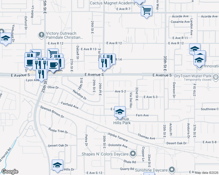 map of restaurants, bars, coffee shops, grocery stores, and more near 37128 Calle Amigo in Palmdale