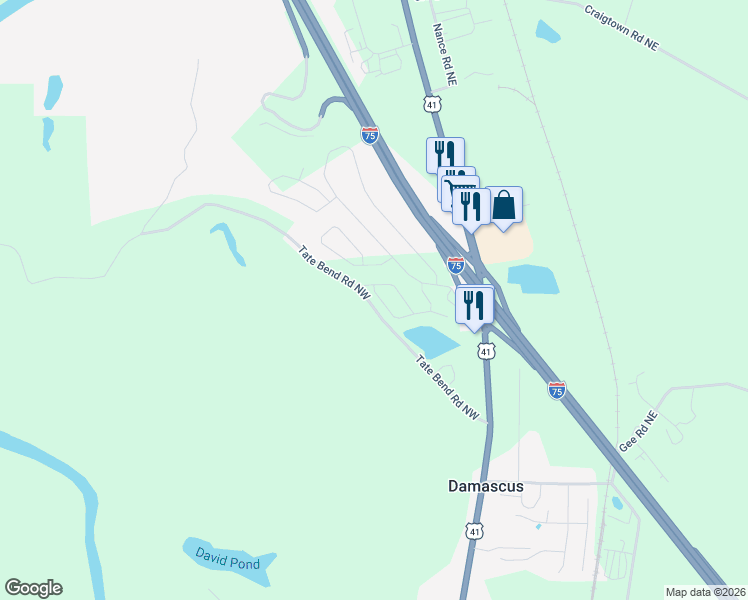 map of restaurants, bars, coffee shops, grocery stores, and more near 116 Louise Lane in Calhoun