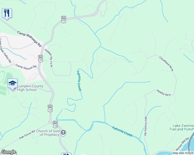 map of restaurants, bars, coffee shops, grocery stores, and more near 100-198 Yahoola Indian Rd in Dahlonega