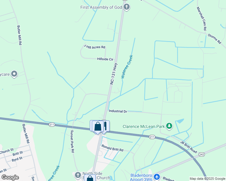 map of restaurants, bars, coffee shops, grocery stores, and more near 13203 North Carolina 131 Highway in Bladenboro