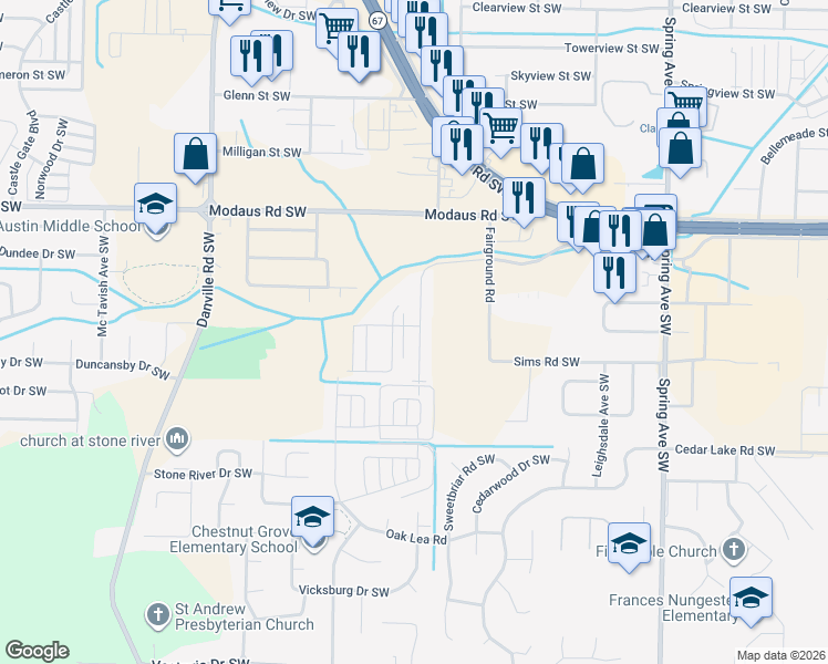 map of restaurants, bars, coffee shops, grocery stores, and more near 2812 McDonald Court Southwest in Decatur