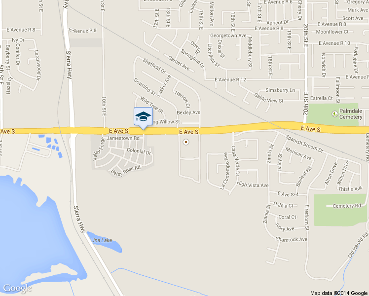 map of restaurants, bars, coffee shops, grocery stores, and more near 1240 East Avenue S in Palmdale