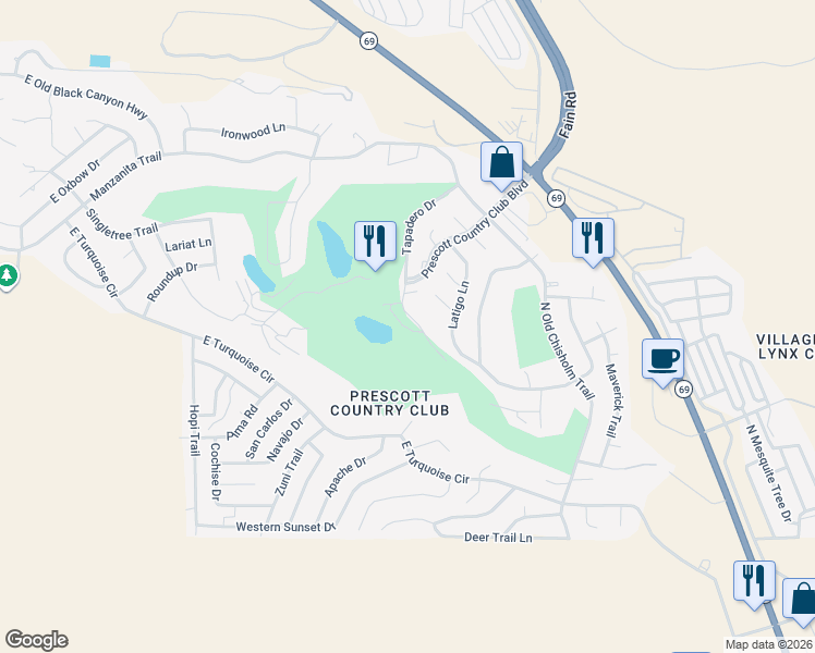 map of restaurants, bars, coffee shops, grocery stores, and more near 971 Fairway Drive in Yavapai County