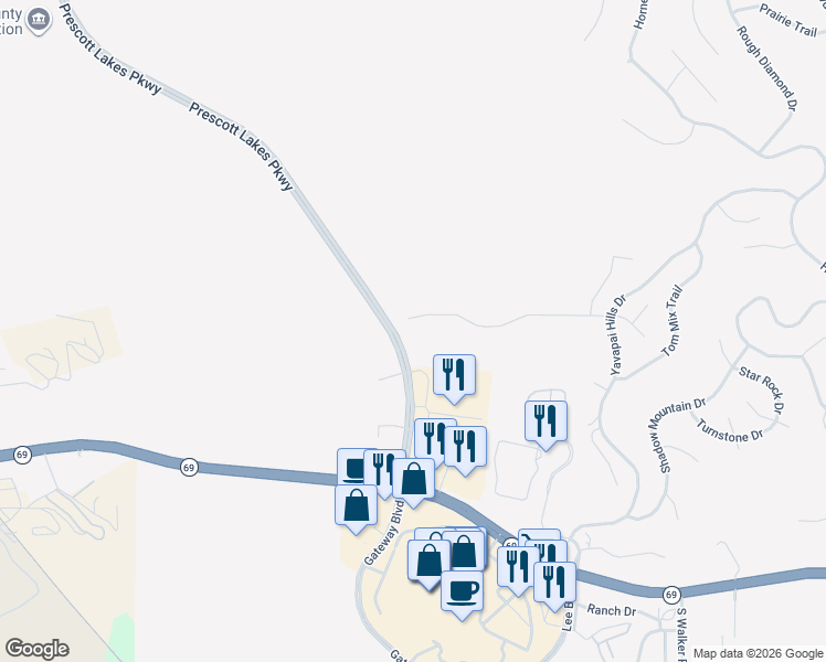 map of restaurants, bars, coffee shops, grocery stores, and more near 3131 Bar-Circle-A Road in Prescott