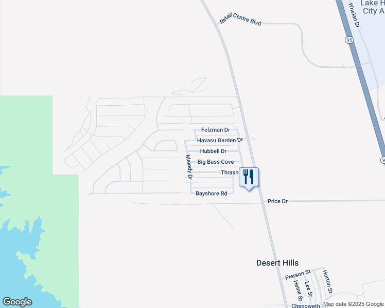 map of restaurants, bars, coffee shops, grocery stores, and more near 1961 Hubbell Drive in Lake Havasu City