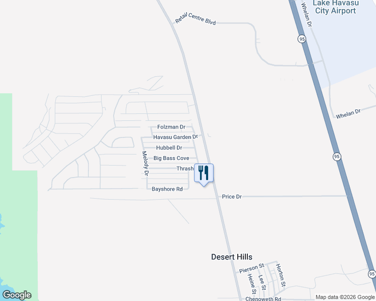 map of restaurants, bars, coffee shops, grocery stores, and more near 1991 Hubbell Drive in Lake Havasu City