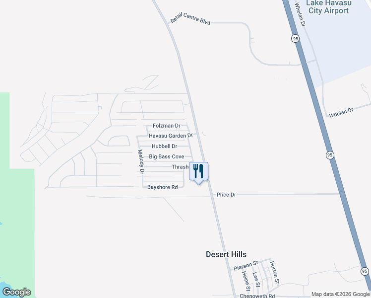 map of restaurants, bars, coffee shops, grocery stores, and more near 1997 Hubbell Drive in Lake Havasu City