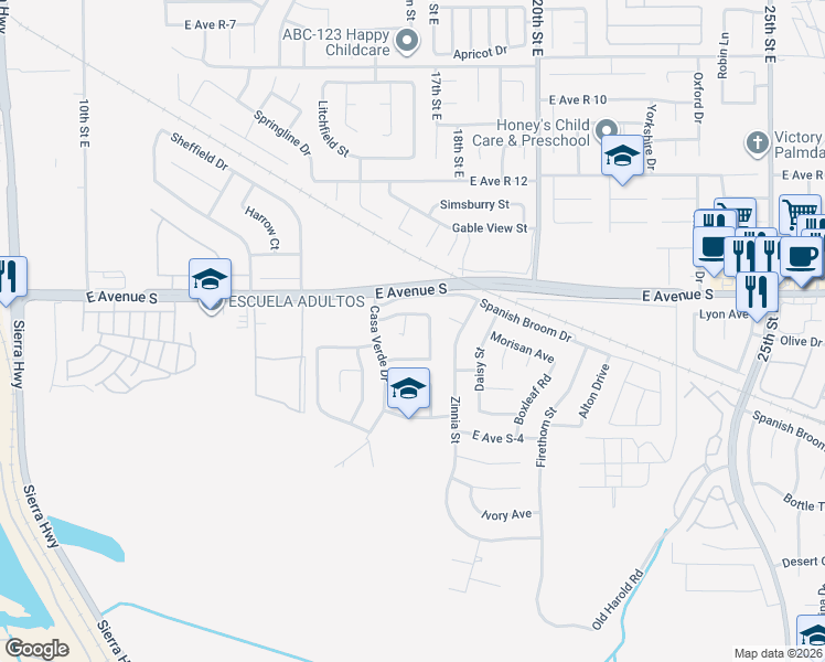 map of restaurants, bars, coffee shops, grocery stores, and more near in Lake Los Angeles