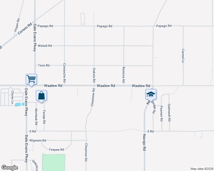 map of restaurants, bars, coffee shops, grocery stores, and more near 21438 Waalew Road in Apple Valley