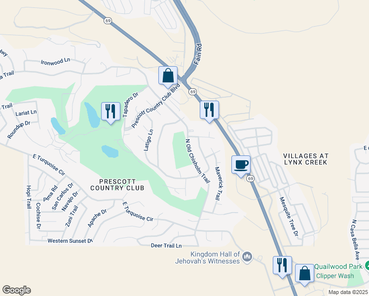 map of restaurants, bars, coffee shops, grocery stores, and more near 998 North Old Chisholm Trail in Yavapai County