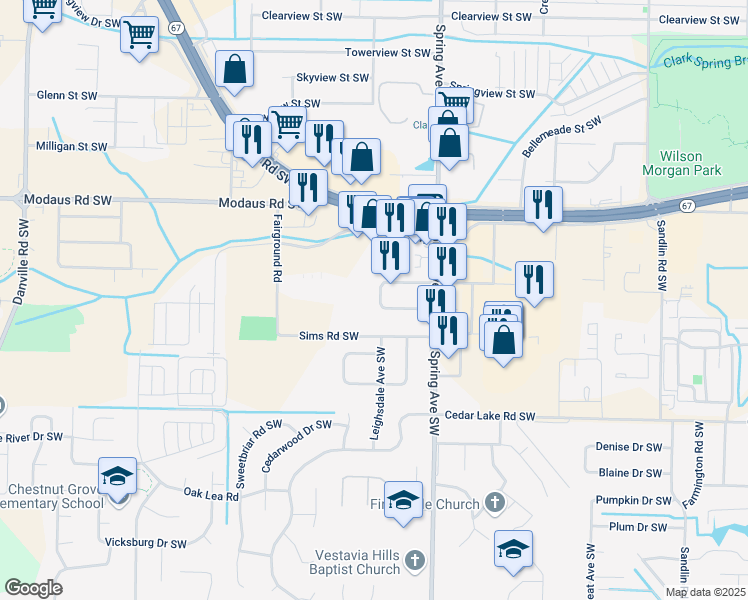 map of restaurants, bars, coffee shops, grocery stores, and more near 926 Spring Court Southwest in Decatur