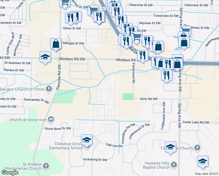 map of restaurants, bars, coffee shops, grocery stores, and more near 2812 McDonald Court Southwest in Decatur
