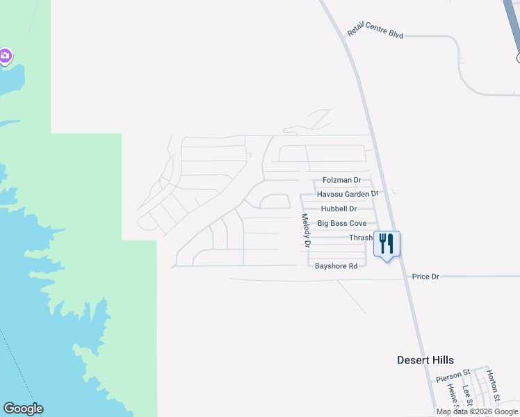 map of restaurants, bars, coffee shops, grocery stores, and more near 1945 East Azalea Avenue in Lake Havasu City