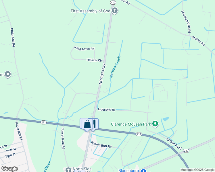 map of restaurants, bars, coffee shops, grocery stores, and more near 58 Emily Lane in Bladenboro
