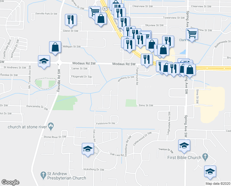 map of restaurants, bars, coffee shops, grocery stores, and more near 2812 McDonald Court Southwest in Decatur