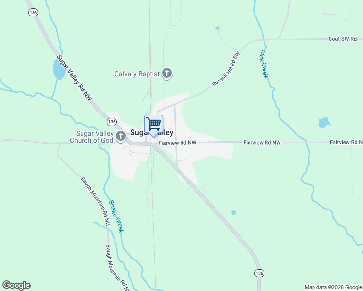 map of restaurants, bars, coffee shops, grocery stores, and more near 151 Guyton Road Northwest in Sugar Valley