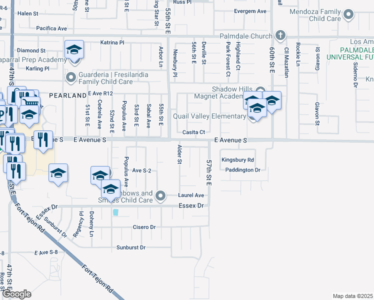 map of restaurants, bars, coffee shops, grocery stores, and more near 37141 Golden Oak Drive in Palmdale