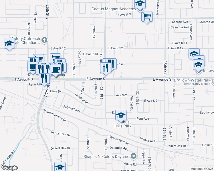 map of restaurants, bars, coffee shops, grocery stores, and more near 37141 Calle Amigo in Palmdale