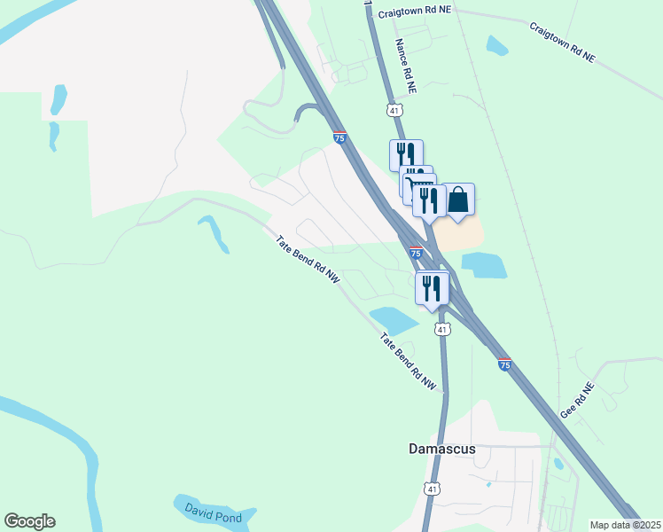 map of restaurants, bars, coffee shops, grocery stores, and more near 116 Louise Lane in Calhoun