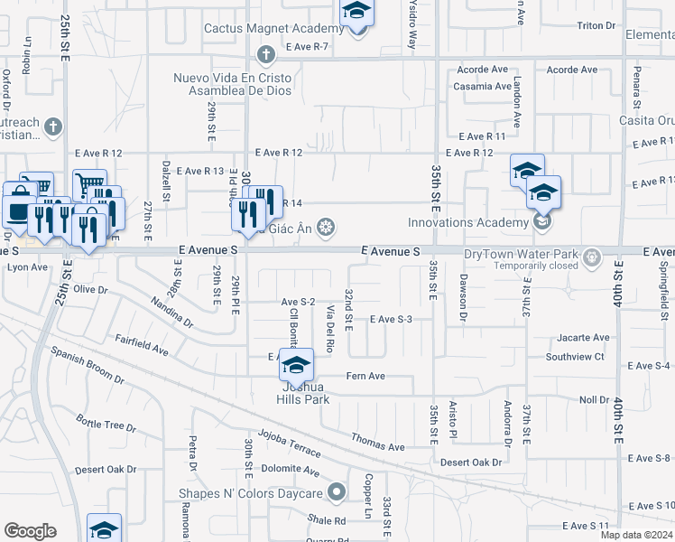 map of restaurants, bars, coffee shops, grocery stores, and more near 37138 Vía Cordova in Palmdale