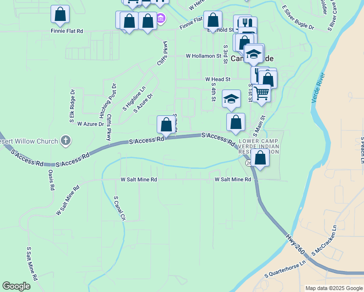 map of restaurants, bars, coffee shops, grocery stores, and more near 407 West General Crook Trail in Camp Verde