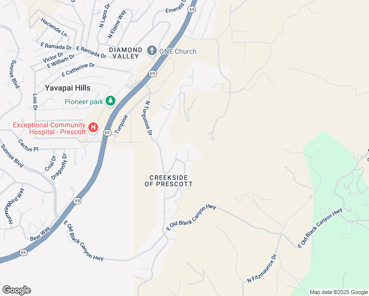 map of restaurants, bars, coffee shops, grocery stores, and more near 875 Peak View Way in Prescott