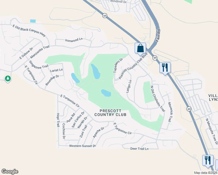 map of restaurants, bars, coffee shops, grocery stores, and more near 1028 Bunker Place in Yavapai County