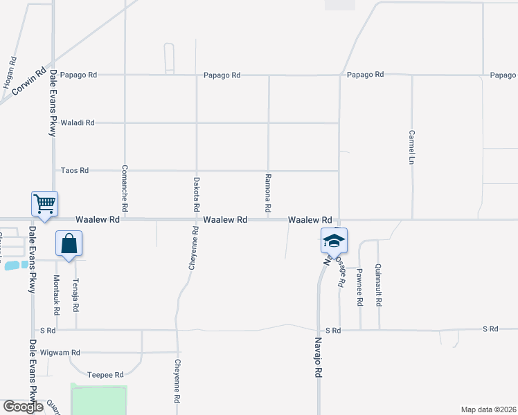 map of restaurants, bars, coffee shops, grocery stores, and more near 21438-21516 Waalew Road in Apple Valley