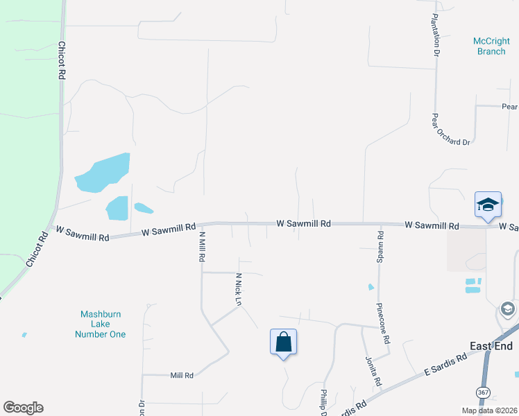 map of restaurants, bars, coffee shops, grocery stores, and more near 6500 West Sawmill Road in Little Rock