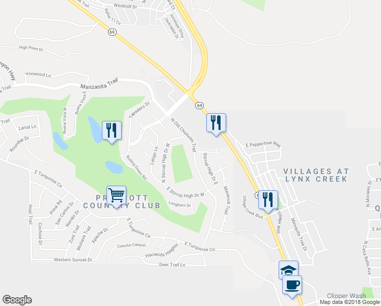 map of restaurants, bars, coffee shops, grocery stores, and more near 998 North Old Chisholm Trail in Yavapai County