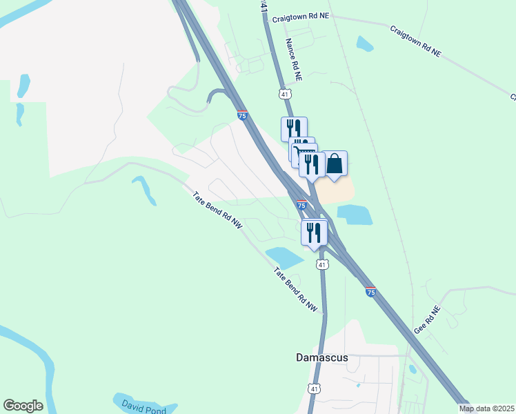 map of restaurants, bars, coffee shops, grocery stores, and more near 116 Louise Lane in Calhoun