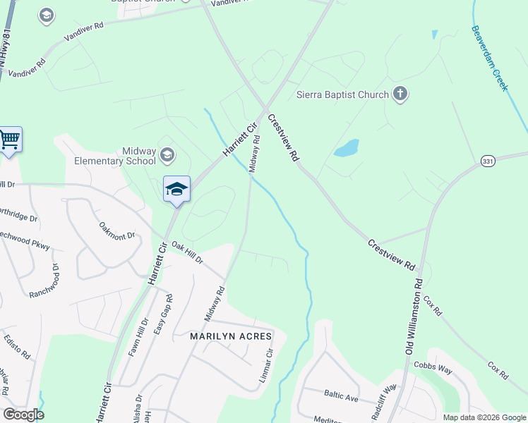 map of restaurants, bars, coffee shops, grocery stores, and more near 3128 Midway Road in Anderson