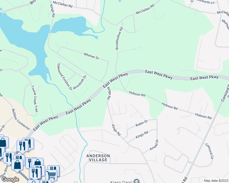 map of restaurants, bars, coffee shops, grocery stores, and more near 377 Hobson Road in Anderson