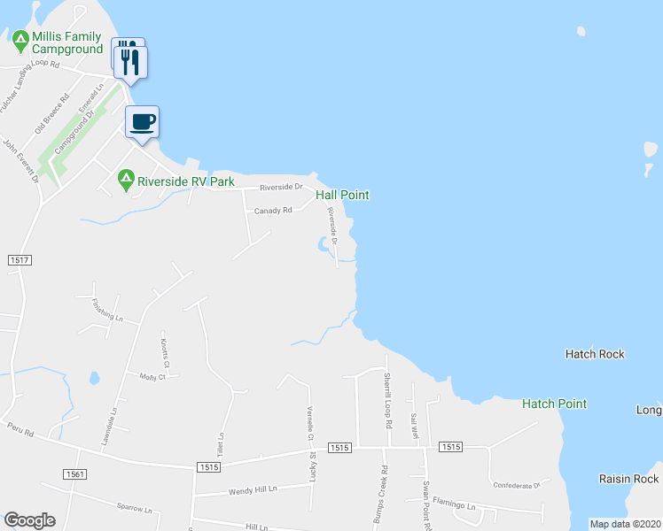 map of restaurants, bars, coffee shops, grocery stores, and more near 270 Riverside Drive in Sneads Ferry