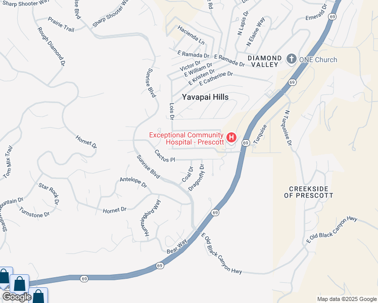 map of restaurants, bars, coffee shops, grocery stores, and more near 4620 East Robin Drive in Prescott