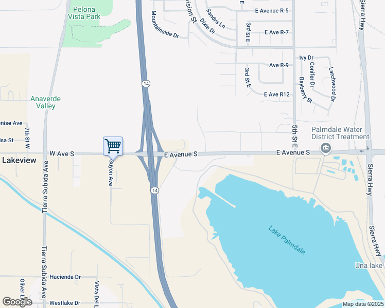 map of restaurants, bars, coffee shops, grocery stores, and more near 223 East Avenue S in Palmdale