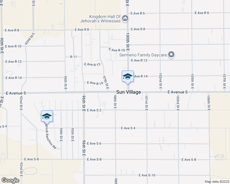 map of restaurants, bars, coffee shops, grocery stores, and more near East Avenue S in Juniper Hills