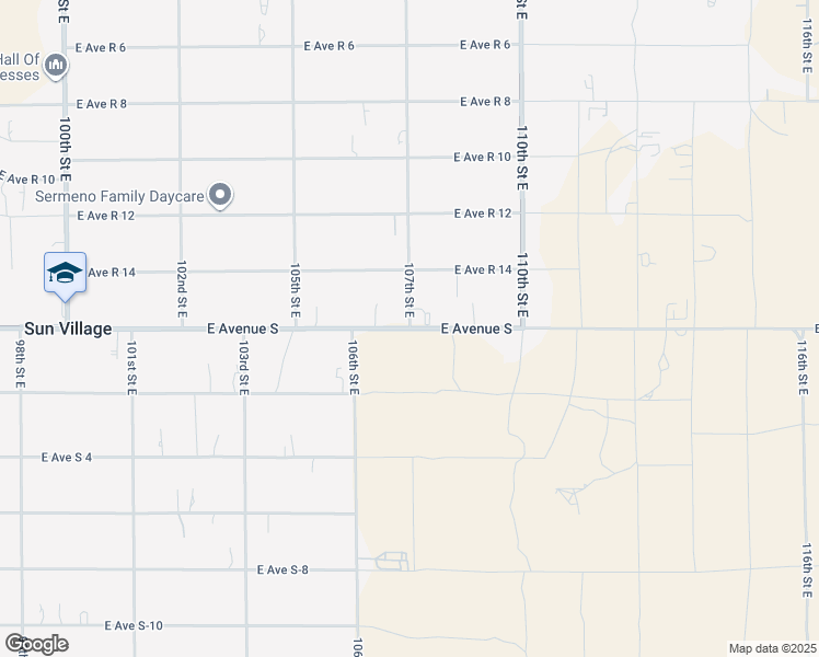 map of restaurants, bars, coffee shops, grocery stores, and more near 107th Street East in Los Angeles County